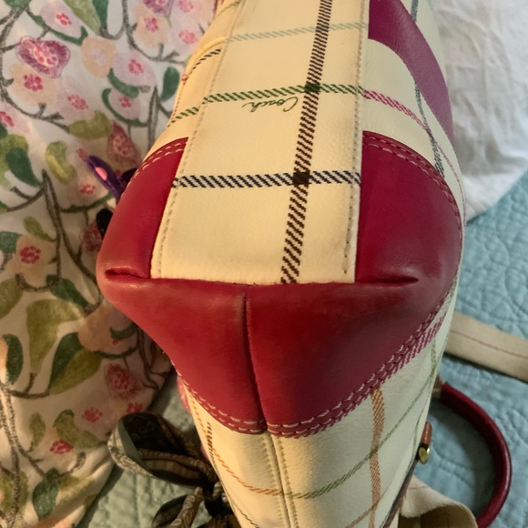 Coach Plaid Tote Bag with Pink Accents - Picture 4 of 10